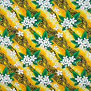 Yellow colored Tiare & Banana Leaf Tribal Design Cotton Fabric