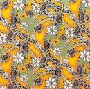 Yellow Tiare Sea Turtles Polynesian Tribal Design Rayon Fabric
