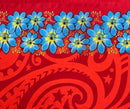 Another close up on the red colored Traditional Polynesian Tattoo Daisy Double Border Polyester Fabric