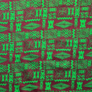 Maroon & Green Tribal Tapa Cotton Barkcloth Fabric