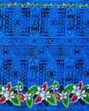 Royal colored Tropical Flowers and Leaves Double Border Peachskin Fabric