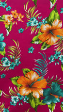 Hibiscus Palm Leaves Cluster All Over design Cotton Fabric | Islands Fabric