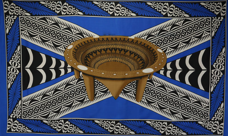 Kingdom of Tonga Kava Bowl All Around Border Crossing pattern | Sarong Blue