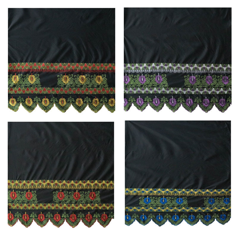 Double Anthurium Embroidered Border Polyester Fabric| Islands Fabric