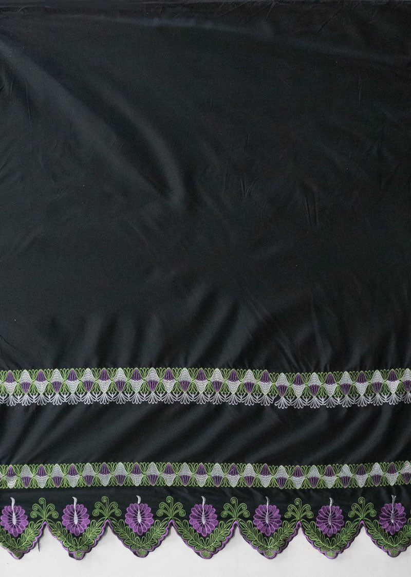 Single Anthurim Embroidered Border Fabric | Polyester