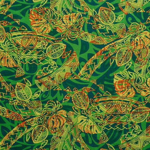 Turtle Monstera Leaf Palm Tree Cotton Light Barkcloth Fabric | Islands Fabric