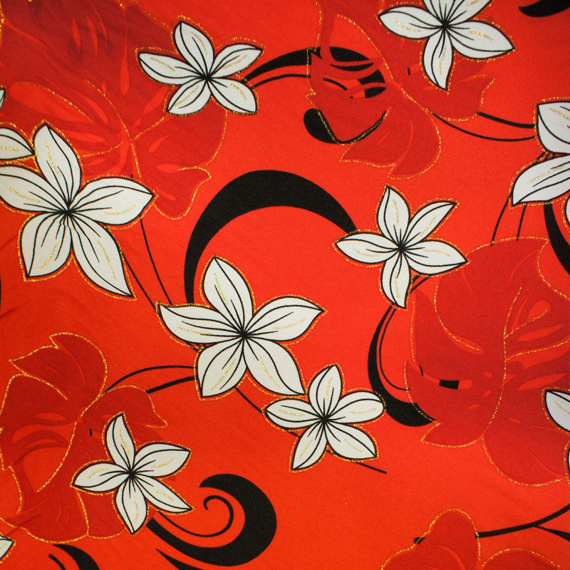 Plumeria flower Monstera leaves | Polyester Fabric  Red