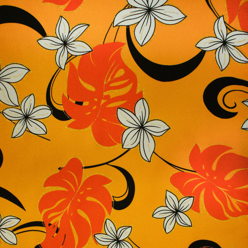 Plumeria flower Monstera leaves | Polyester Fabric Orange