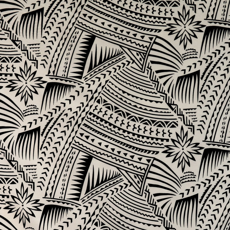 Traditional Polynesian Tattoo w/ Flower Flocking Fabric| Islands Fabric