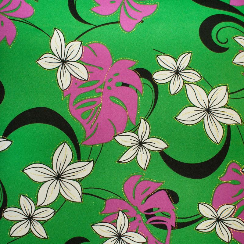 Plumeria flower Monstera leaves | Polyester Fabric  Green