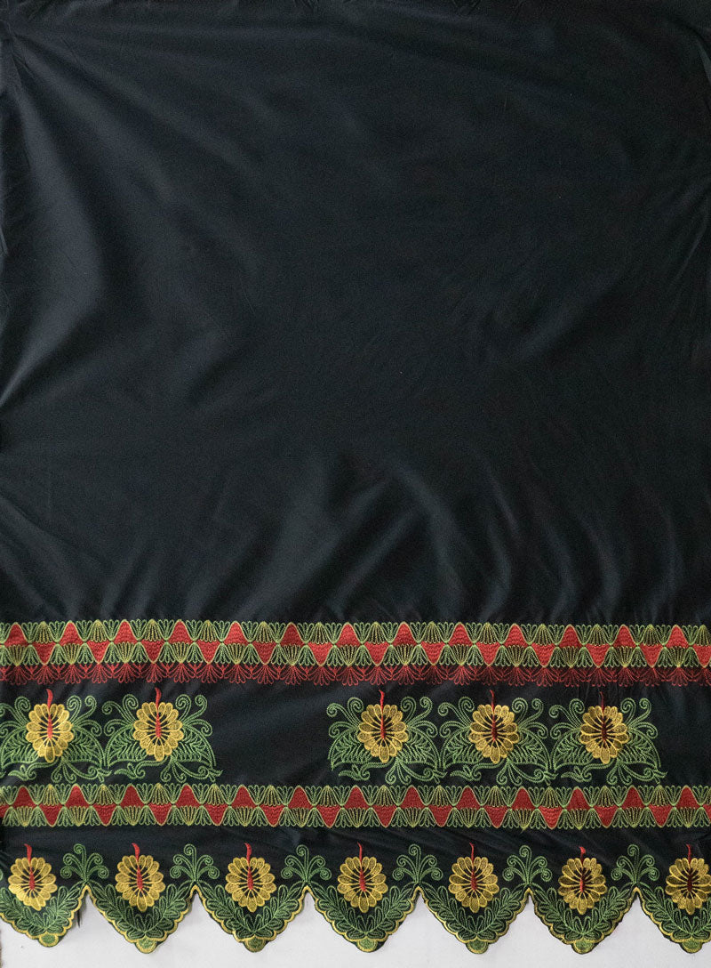 Floral Embroidered Border | Polyester Yellow