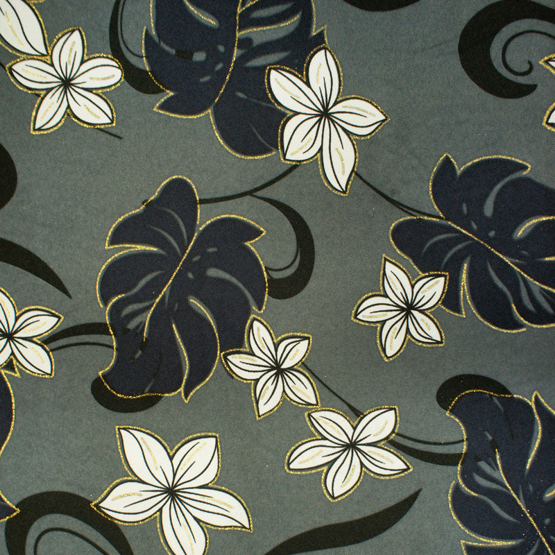 Plumeria flower Monstera leaves | Polyester Fabric  Gray