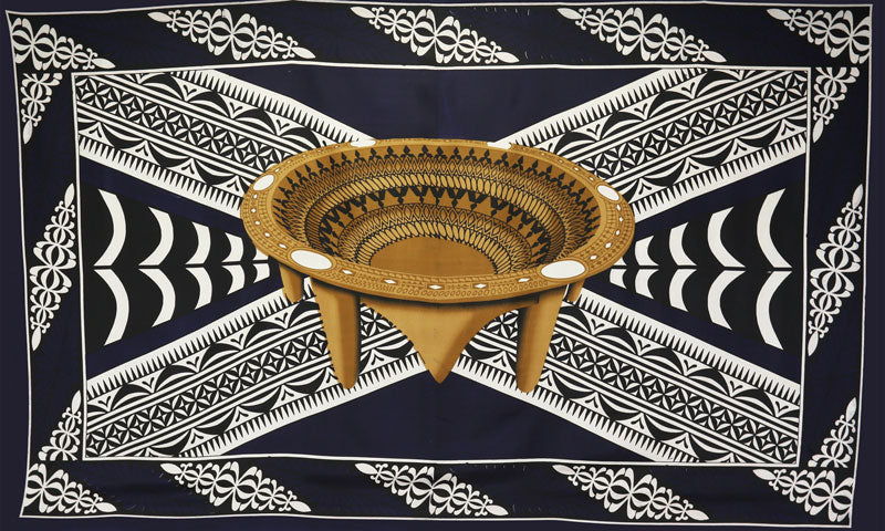 Kingdom of Tonga Kava Bowl All Around Border Crossing pattern | Sarong Blue