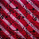 Light Pink/Red Diagonal Traditional Tattoo Gradient design with Tropical Leaves Rayon Poplin Fabric