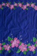 Blue/Pink colored Hibiscus Double Border Polyester Fabric