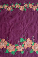 Magenta/Peach colored Hibiscus Double Border Polyester Fabric