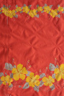 Orange/Yellow colored Hibiscus Double Border Polyester Fabric