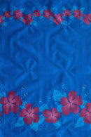 Royal/Magenta colored Hibiscus Double Border Polyester Fabric