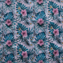 Pink colored Hibiscus Monstera Palm leaves Polyester Fabric