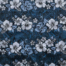 Hibiscus/Plumeria/Monstera Leaf | Polyester Fabric Gray/Light Blue