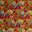 Red colored Hibiscus Plumeria Split Banana Palm Leaves Fabric