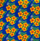 Blue Hibiscus & Tropical Leaves Cluster All Over design Peachskin Fabric