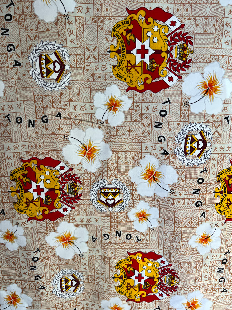 Tonga Seal Hibiscus All Over Design Fabric | Cotton Light Barkcloth