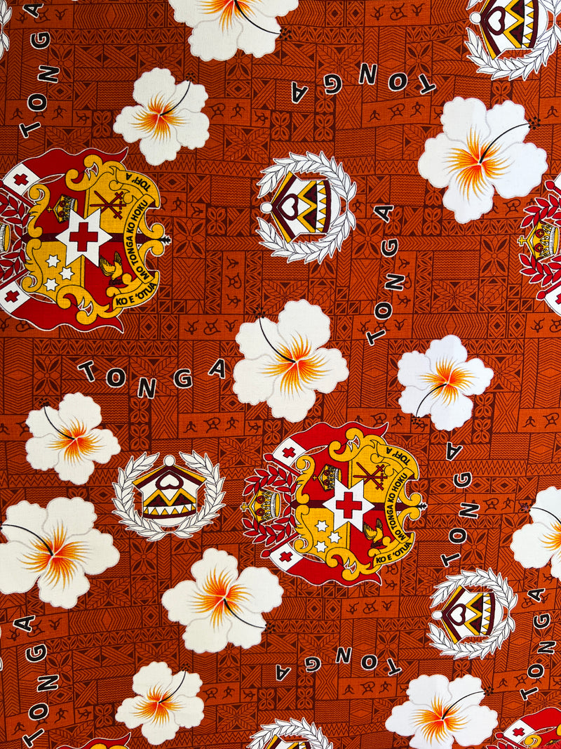 Tonga Seal Hibiscus All Over Design Fabric | Cotton Light Barkcloth