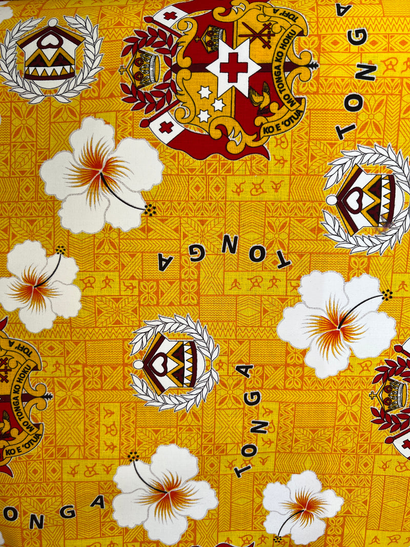 Tonga Seal Hibiscus All Over Design Fabric | Cotton Light Barkcloth