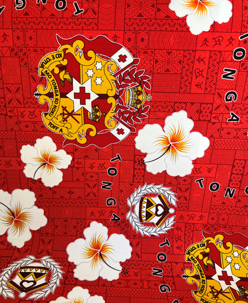 Tonga Seal Hibiscus All Over Design Fabric | Cotton Light Barkcloth