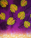 Monstera Palm Leaves Traditional Tattoo Border Light Barkcloth Fabric | Islands Fabric