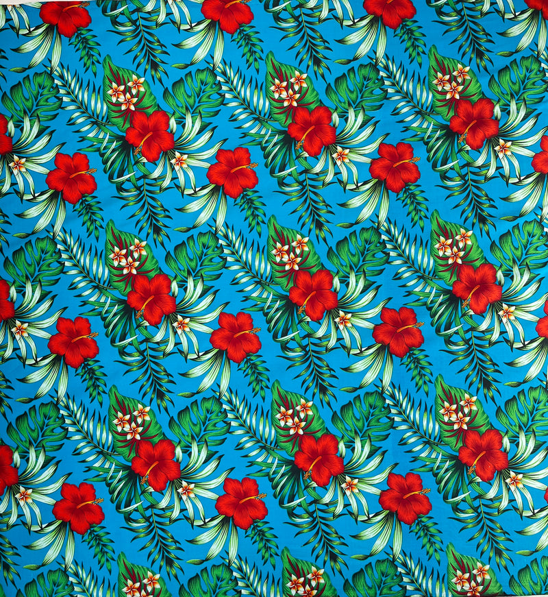 Hibiscus Plumeria Tropical Leaves All Over Design Cotton Fabric | Islands Fabric