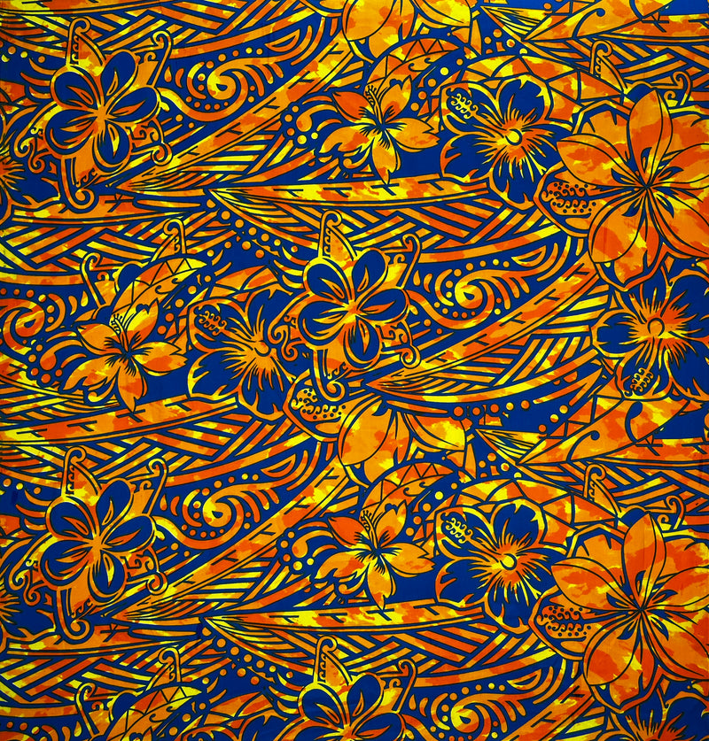 Traditional Polynesian Tattoo Hibiscus Plumeria Swirls Design Cotton Fabric | Islands Fabric