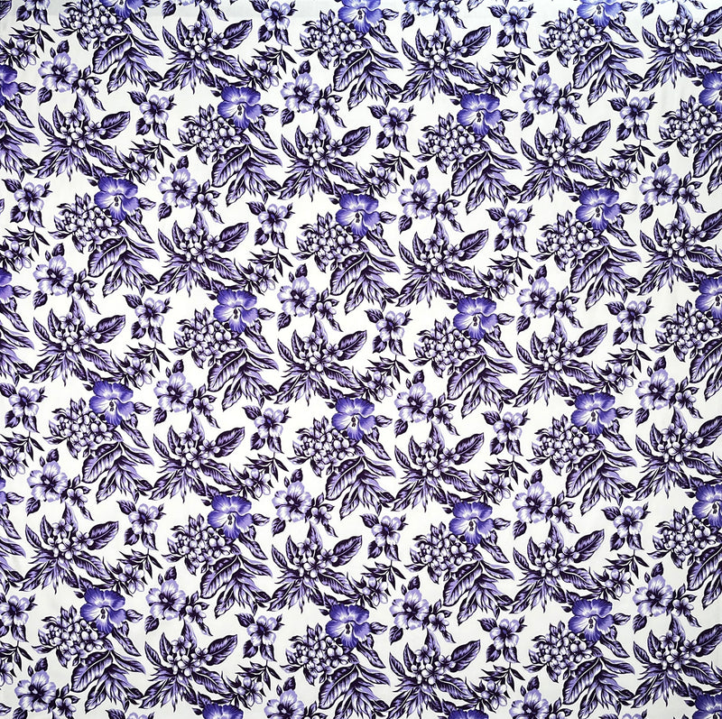 All Over Hibiscus Plumeria Tropical Leaves Rayon Poplin Fabric | Islands Fabric