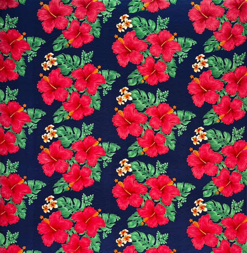 Hibiscus & Tropical Leaves Cluster All Over design Fabric | Peachskin