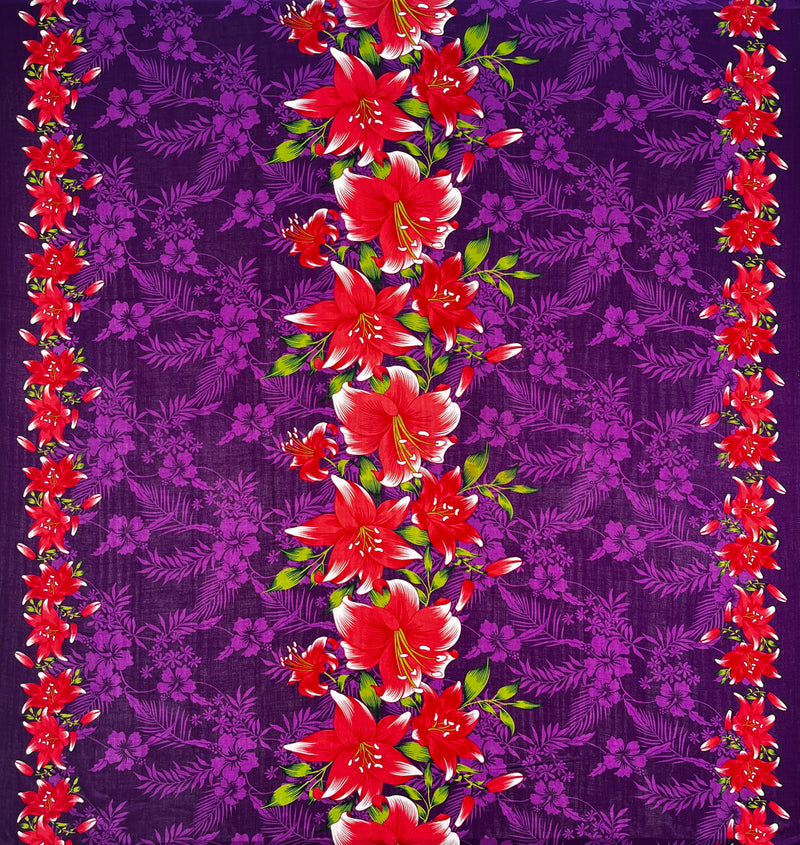 Triple Lily Border with tropical Flowers & Leaves Rayon Fabric | Islands Fabric