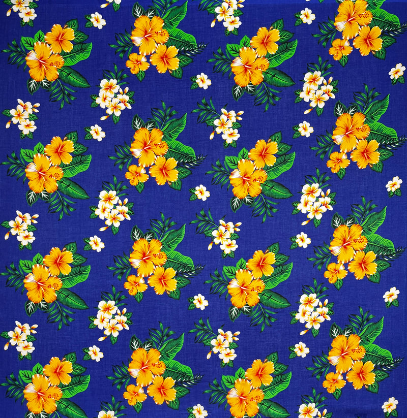 Hibiscus Plumeria & Tropical Leaves clusters Fabric  | Rayon