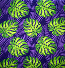 Purple & Green Monstera Dypsis Lutescens Leaves Peachskin Fabric