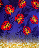 Magenta colored Monstera Palm Leaves Traditional Tattoo Border Light Barkcloth Fabric