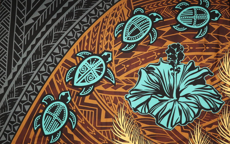 Traditional Polynesian Tattoo Sea Turtle Hibiscus Sarong | Islands Fabric