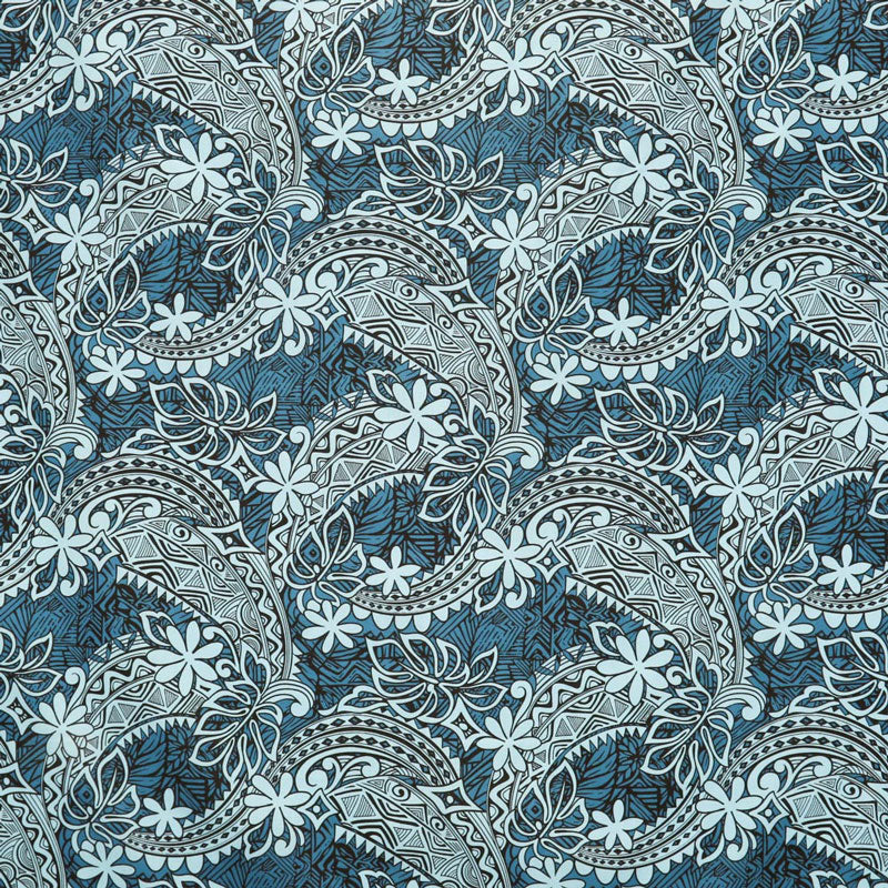 Tiare & Monstera Leaf Tribal Design Cotton Fabric | Islands Fabric