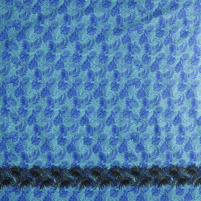 All Over Monstera Leaves Firm Fen | Single Border | Poly-Cotton Fabric Media 1 of 6