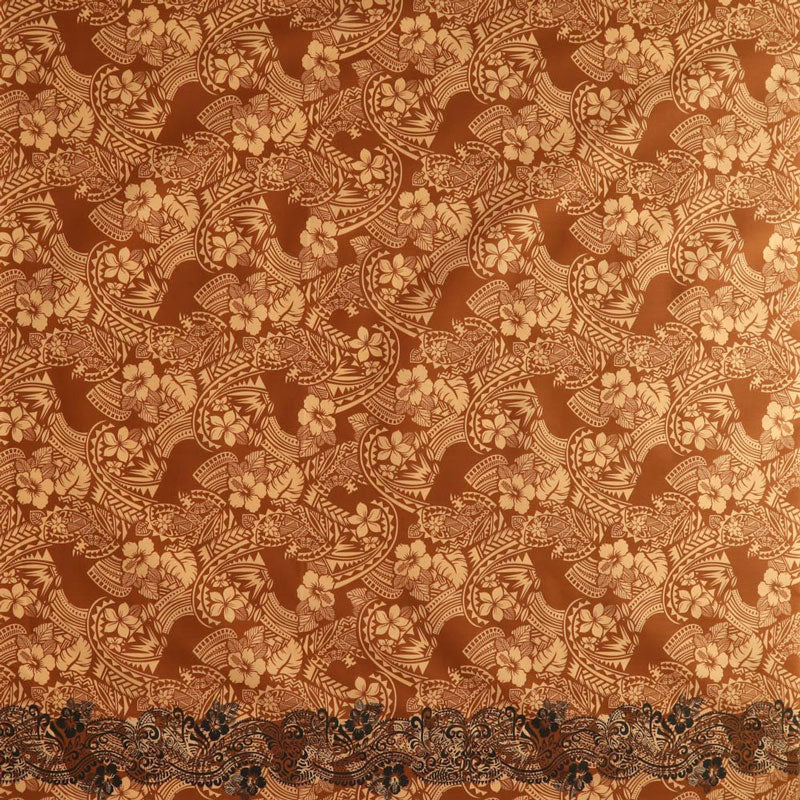 Polyensian Hibiscus & Plumeria Flowers Traditional Tattoo Single Border | Poly-Cotton Brown