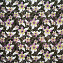 Purple/Lime Plumeria & Tropical Leaves Print Fabric