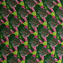 Green & Pink Split & Banana Leaf w/ Traditional Tribal design Rayon Poplin Fabric