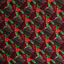 Red & Green Split & Banana Leaf w/ Traditional Tribal design Rayon Poplin Fabric