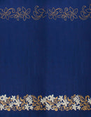 Blue colored Tiare & Swirls Double Border Polyester Glitter Fabric