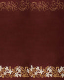 Burgundy colored Tiare & Swirls Double Border Polyester Glitter Fabric