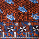 Orange colored Traditional Polynesian Geometric Flower Design Fabric