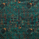 Green colored Traditional Polynesian Tapa design Polyester Fabric